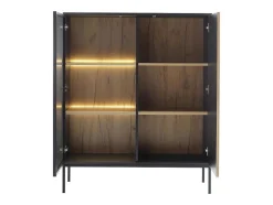 Vente-unique Boekenkast & Vitrine-Vitrinekast Met 2 Deurtjes Met Ledverlichting Van Mdf En Gerookt Glas - Zwart En Naturel - Ovila