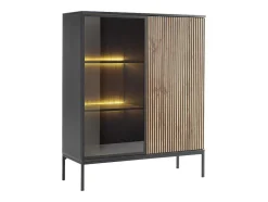 Vente-unique Boekenkast & Vitrine-Vitrinekast Met 2 Deurtjes Met Ledverlichting Van Mdf En Gerookt Glas - Zwart En Naturel - Ovila