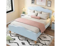 ModernLuxe Tweepersoonsbed-Volwassen Bed Bekleed Met Fluweel 140X200Cm - Met Verstelbaar Hoofdeinde - Blauw