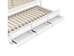 ModernLuxe Bed Met Slaaplade-Volwassen Bed 140X200Cm - Hemelbed Met Onderschuifbed En 3 Lades - Wit