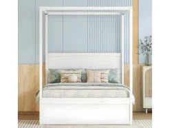 ModernLuxe Bed Met Slaaplade-Volwassen Bed 140X200Cm - Hemelbed Met Onderschuifbed En 3 Lades - Wit