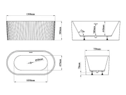Shower & Design Vrijstaand Bad-Vrijstaand Geribbeld Acrylbad Wit (Glanzend) 220 Liter 150 X 75 X 58 Cm Aliena