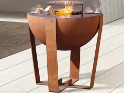 Vente-unique Buitenkeuken-Vuurkorf, Barbecue En Plancha 3 In 1 Van Staal Corten L70 X H80 X D70 Cm - Grezio