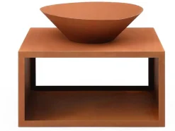 Vente-unique Buitenkeuken-Vuurkorf Van Staal Corten Met Bergruimte Voor Hout - L90 X H67,5 X D75 Cm - Bezio