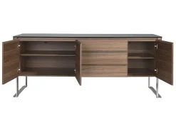 Angel Cerda Buffetkast-Walnoot Dressoir Met Zwart Glazen Blad 3060