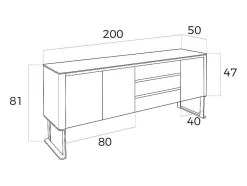 Angel Cerda Buffetkast-Walnoot Dressoir Met Zwart Glazen Blad 3060