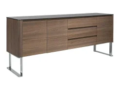 Angel Cerda Buffetkast-Walnoot Dressoir Met Zwart Glazen Blad 3060