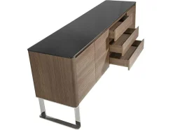 Angel Cerda Buffetkast-Walnoot Dressoir Met Zwart Glazen Blad 3060