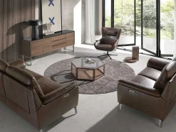 Angel Cerda Buffetkast-Walnoot Dressoir Met Zwart Glazen Blad 3060