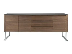 Angel Cerda Buffetkast-Walnoot Dressoir Met Zwart Glazen Blad 3060