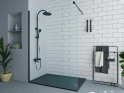 Shower & Design Douchewand-Wand Voor Inloopdouche Mat Zwart Met Industriele Stijl - 140X200 Cm - Daren