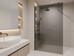 Shower & Design Douchewand-Wand Voor Inloopdouche Malika - 140 X 200 Cm - Grijs Glas
