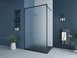 Shower & Design Douchewand-Wand Voor Inloopdouche Met Structuurglas - 120 X 200 Cm, Mat Zwart - Virana