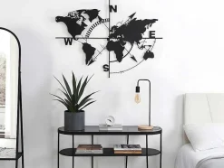 OZAIA Decoratieve Wandplaat-Wanddecoratie Van Metaal - Wereldkaart - H80 X L107 Cm - Zwart - Worldy