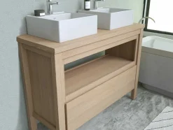Vente-unique Dubbele Wastafel-Wastafelmeubel Met Dubbele Opzetwastafel - Eikenfineer - 120 Cm - Cosmoti
