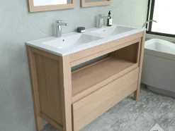 Vente-unique Dubbele Wastafel-Wastafelmeubel Met Inbouwwastafel - Eikenfineer - 120 Cm - Cosmoti
