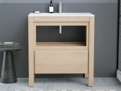 Vente-unique Badkamermeubel Met Enkele Wastafel-Wastafelmeubel Met Inbouwwastafel - Eikenfineer - 80 Cm - Cosmoti