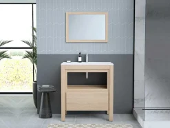Vente-unique Badkamermeubel Met Enkele Wastafel-Wastafelmeubel Met Inbouwwastafel - Eikenfineer - 80 Cm - Cosmoti