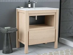 Vente-unique Wastafelmeubel-Wastafelmeubel Met Opbergvak - Eikenfineer - 80 Cm - Cosmoti