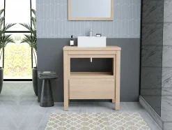 Vente-unique Badkamermeubel Met Enkele Wastafel-Wastafelmeubel Met Opzetwastafel - Eikenfineer - 80 Cm - Cosmoti
