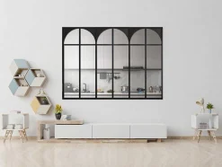 Vente-unique Glazen Binnenraam-Werkplaatsraam Art Deco Van Gepoedercoat Aluminium 180 X 130 Cm - Zwart - Arcadea