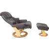 Vente-unique Fauteuil Leer-Windsor Xxl Relaxfauteuil Met Kruk, Bruin, Natuurlijk Bruin