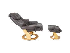 Vente-unique Fauteuil Leer-Windsor Xxl Relaxfauteuil Met Kruk, Bruin, Natuurlijk Bruin