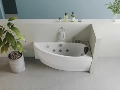 Shower & Design Massagebad-Wit Asymmetrisch Bubbelbad - 1 Plaats - 160 X 75 Cm - Hoek Rechts - Tabana