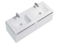 Vente-unique Dubbele Wastafel-Wit Hangmeubel Voor Badkamer Met Groeven Met Dubbele Inbouwwastafel - 120 Cm - Latoma