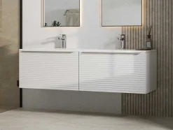 Vente-unique Dubbele Wastafel-Wit Hangmeubel Voor Badkamer Met Groeven Met Dubbele Inbouwwastafel - 120 Cm - Latoma