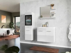 Vente-unique Badkamerkast-Witte Badkamerkolom Met Leds - L30 X B30 X H109 Cm - Laurine