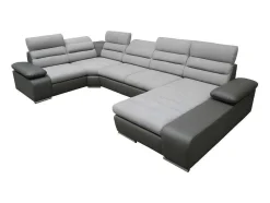 Vente-unique Xxl Hoekbank-Xxl Hoekbedbank Van Stof En Kunstleer Boileau - Tweekleurig Grijs/Antraciet - Hoek Rechts