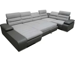 Vente-unique Xxl Hoekbank-Xxl Hoekbedbank Van Stof En Kunstleer Boileau - Tweekleurig Grijs/Antraciet - Hoek Links
