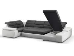 Vente-unique Xxl Hoekbank-Xxl Hoekbedbank Van Stof En Kunstleer Boileau - Grijs En Wit - Hoek Rechts