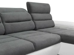 Vente-unique Xxl Hoekbank-Xxl Hoekbedbank Van Stof En Kunstleer Boileau - Grijs En Wit - Hoek Rechts
