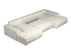 Vente-unique Xxl Hoekbank-Xxl Hoekslaapbank Van Beige Ribfluweel Amelia