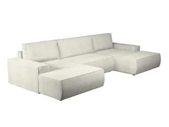 Vente-unique Xxl Hoekbank-Xxl Hoekslaapbank Van Beige Ribfluweel Amelia