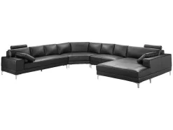 LINEA SOFA Xxl Hoekbank-Xxl Zevenzitsbank Hoogwaardig Leer Donatello Ii - Zwart - Hoek Rechts