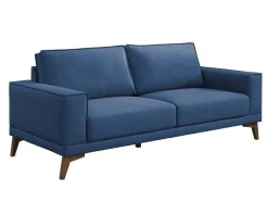 Vente-unique Scandinavisch-Zitbank 3 Plaatsen In Donkerblauwe Stof Met Houten Poten Mossea