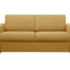 Vente-unique Slaapbank Met Matras-3-Zits Express Slaapbank Van Mosterdgele Stof - Matras 14 Cm - Bevis