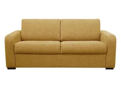 Vente-unique Slaapbank Met Matras-3-Zits Express Slaapbank Van Mosterdgele Stof - Matras 14 Cm - Bevis