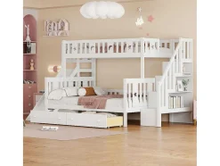 Vente-unique Kinderbed Stapelbed-2-Zits Stapelbed Met Glijbaan En Planken - 90 X 200 Cm + 140 X 200 Cm - Wit - Anthony
