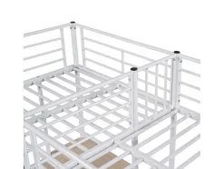 Vente-unique Kinderbed Hoogslaper-2-Zits Tussenbed - 2 X 90 X 200 Cm - Met Hoekbureau En Ladders - Metaal - Wit