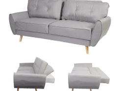 Vente-unique Klik-Klak En Bz Slaapbank-3-Zitsbank Mcw-J19, Stof/Textiel Grijs