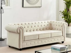 Vente-unique Chesterfield Zitbank-3-Zitsbank Van Beige Stof Chesterfield
