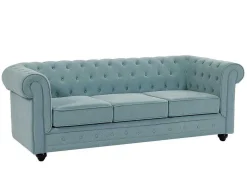 Vente-unique Chesterfield Zitbank-3-Zitsbank Van Lichtblauwe Stof Chesterfield