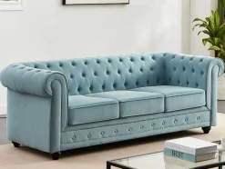 Vente-unique Chesterfield Zitbank-3-Zitsbank Van Lichtblauwe Stof Chesterfield