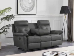 Vente-unique Relaxbanken Met Manuele Relaxfunctie-3-Zits-Relaxbank Van Grijs Leer Vineta