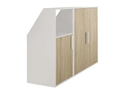Vente-unique Kleine Opberger En Slaapkameraccessoire-Zolderkast 3 Deuren En 1 Opbergvak - Wit En Houtlook - Adezio