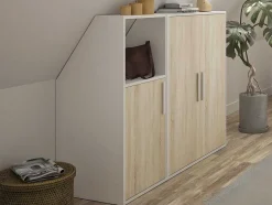 Vente-unique Kleine Opberger En Slaapkameraccessoire-Zolderkast 3 Deuren En 1 Opbergvak - Wit En Houtlook - Adezio